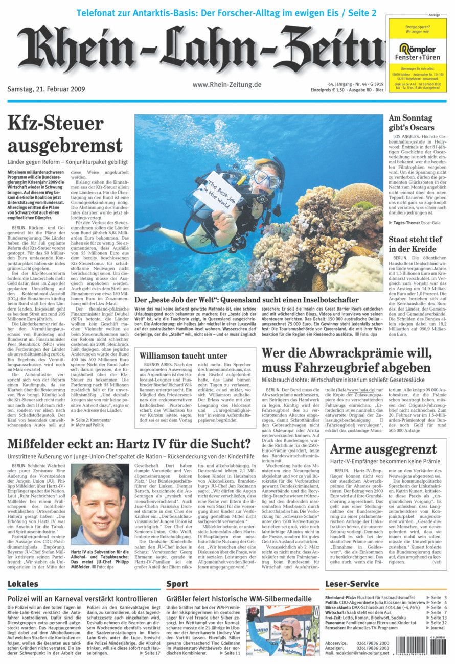 Rhein-Lahn-Zeitung Diez (Archiv) vom Samstag, 21.02.2009