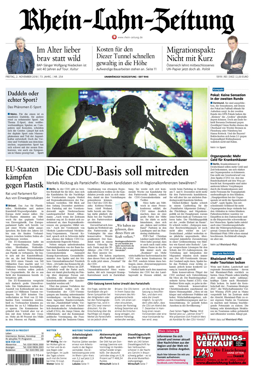 Rhein-Lahn-Zeitung Diez (Archiv) vom Freitag, 02.11.2018