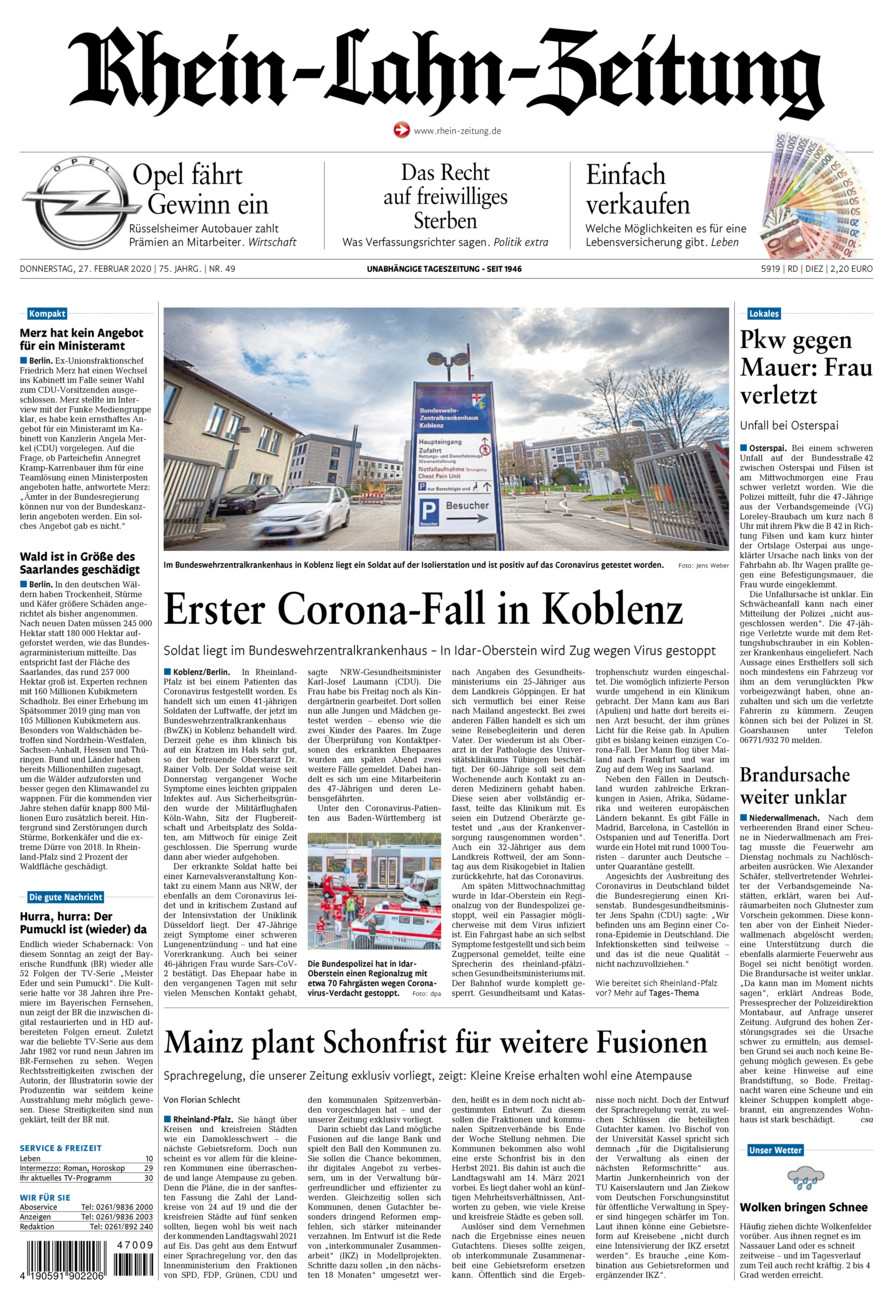 Rhein-Lahn-Zeitung Diez (Archiv) vom Donnerstag, 27.02.2020