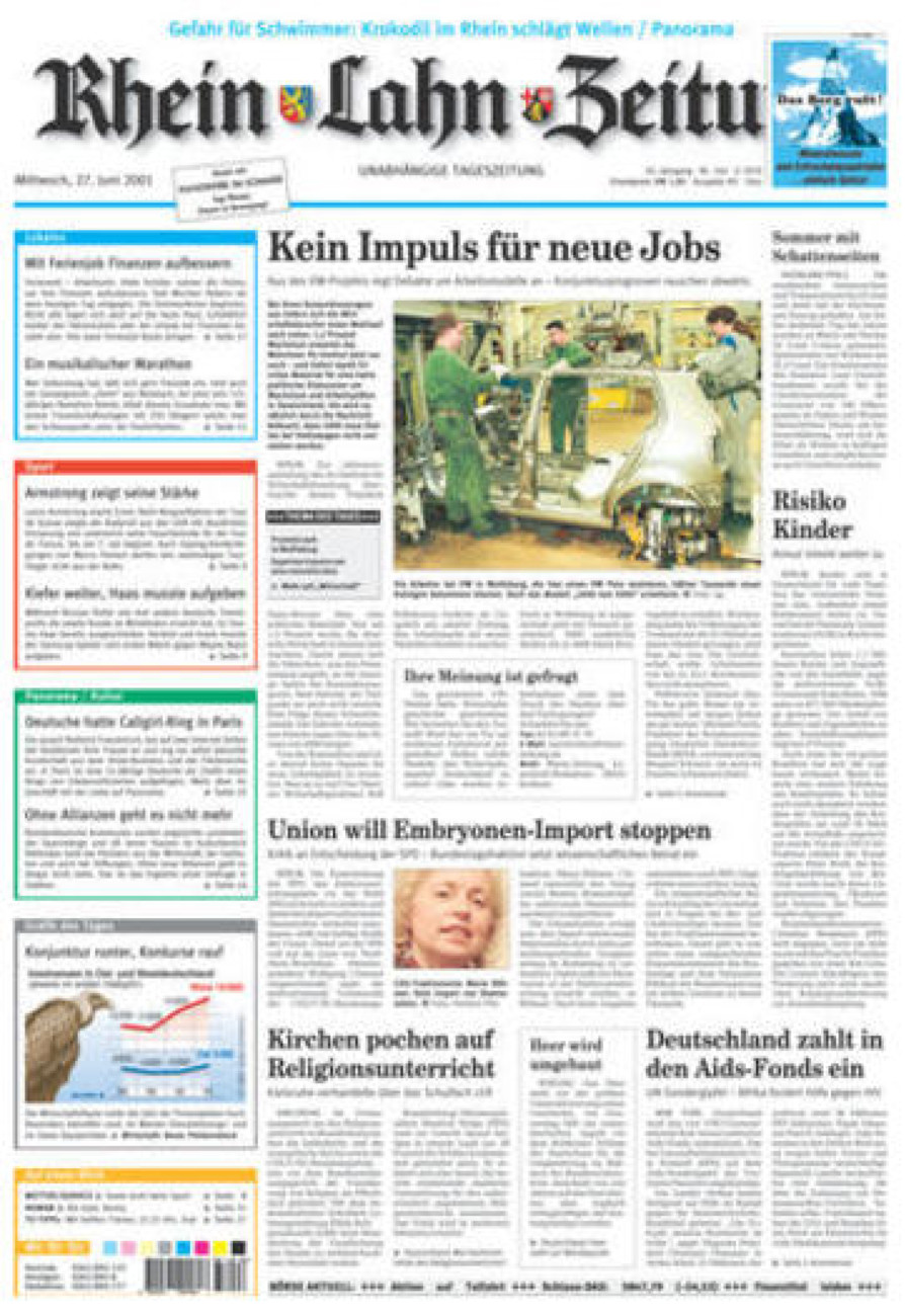Rhein-Lahn-Zeitung Diez (Archiv) vom Mittwoch, 27.06.2001