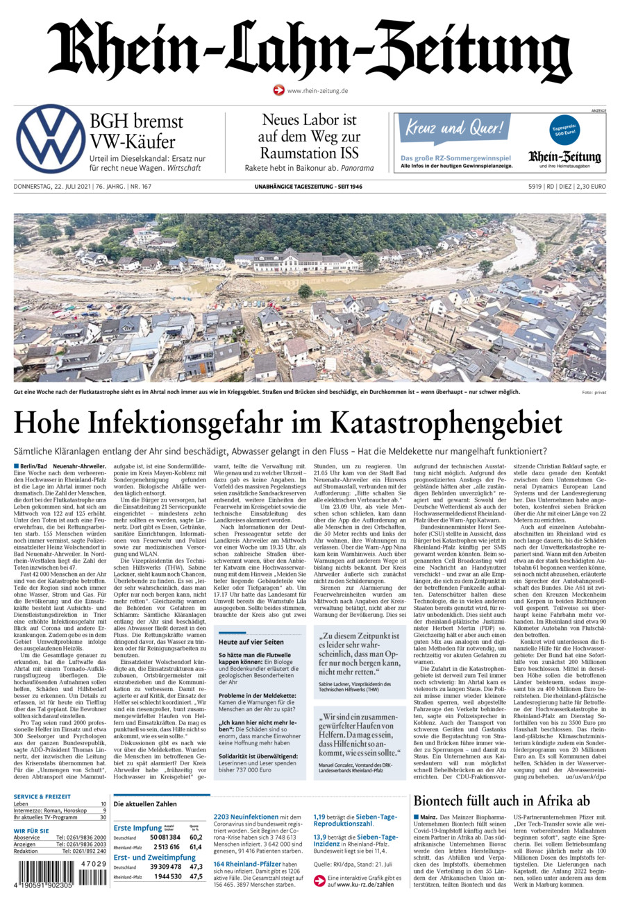 Rhein-Lahn-Zeitung Diez (Archiv) vom Donnerstag, 22.07.2021