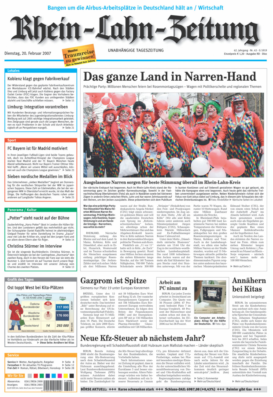 Rhein-Lahn-Zeitung Diez (Archiv) vom Dienstag, 20.02.2007