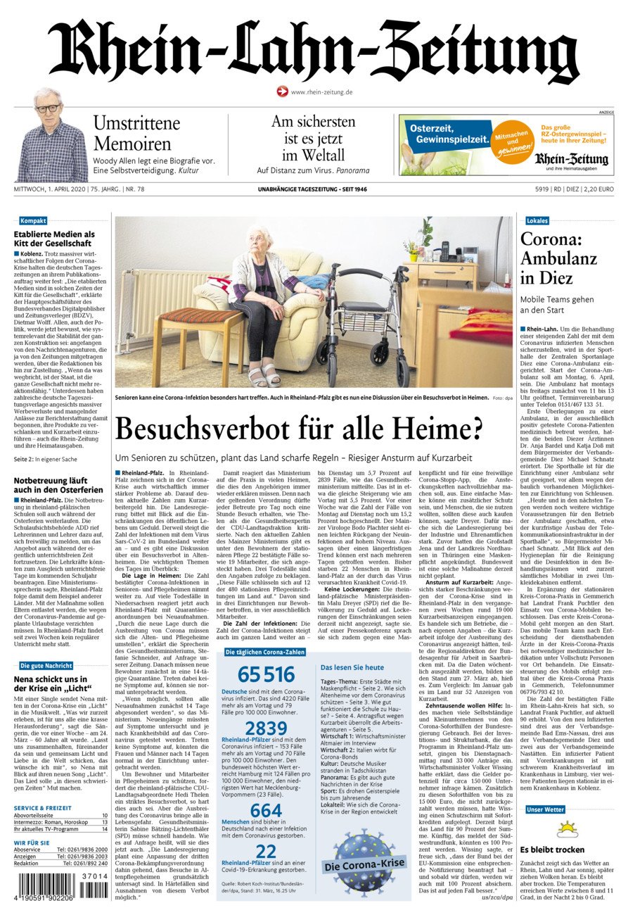 Rhein-Lahn-Zeitung Diez (Archiv) vom Mittwoch, 01.04.2020