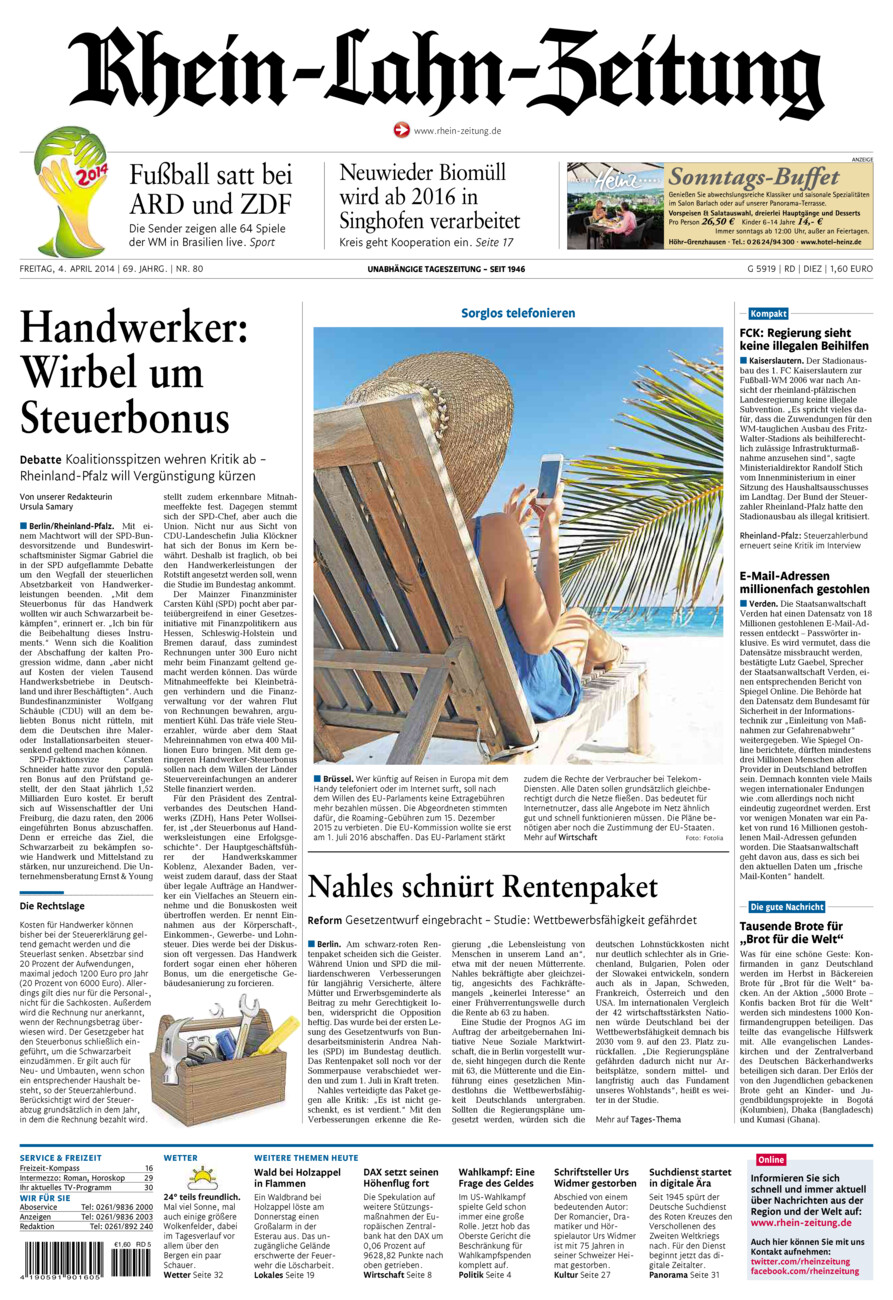 Rhein-Lahn-Zeitung Diez (Archiv) vom Freitag, 04.04.2014