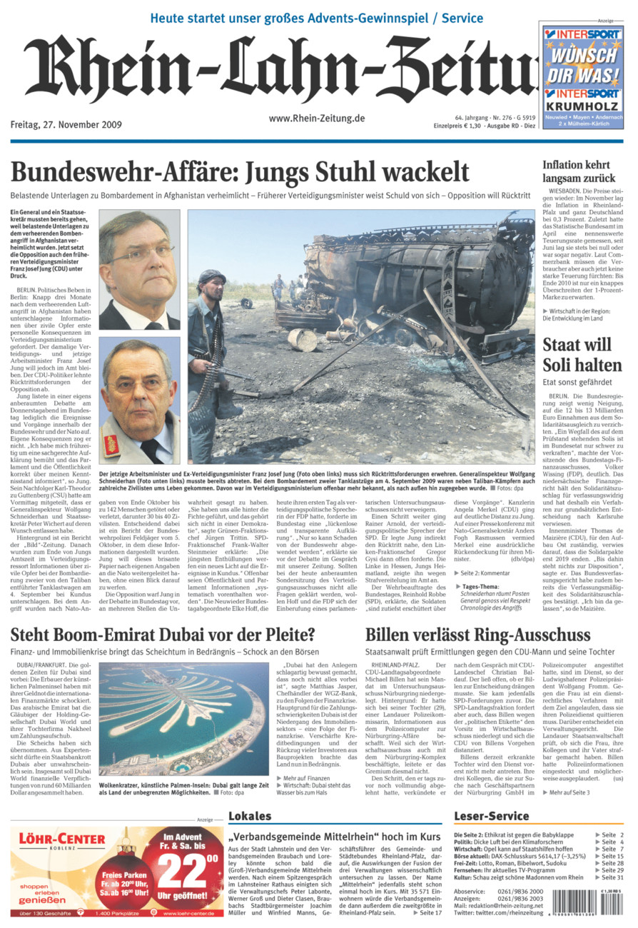 Rhein-Lahn-Zeitung Diez (Archiv) vom Freitag, 27.11.2009