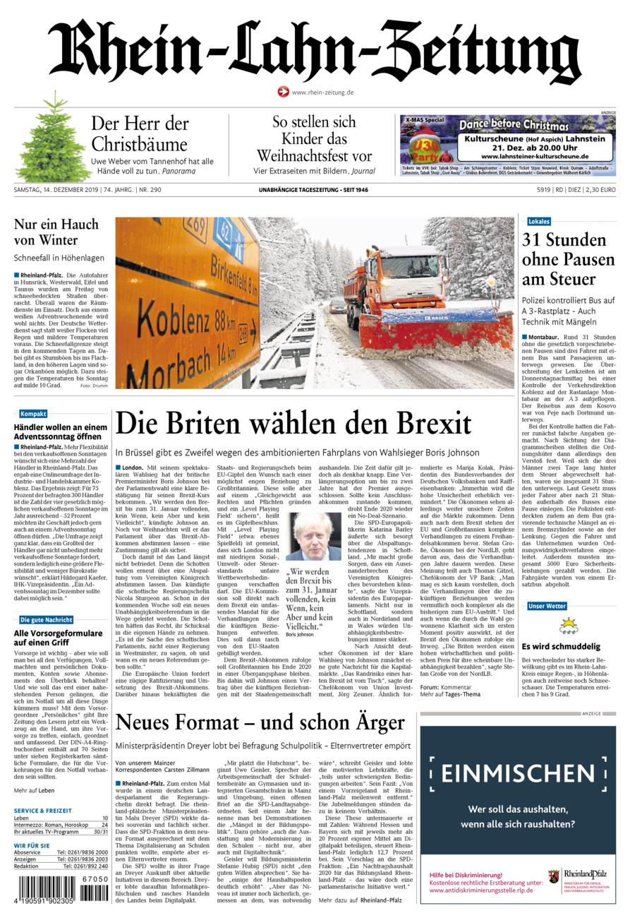 Rhein-Lahn-Zeitung Diez (Archiv) vom Samstag, 14.12.2019