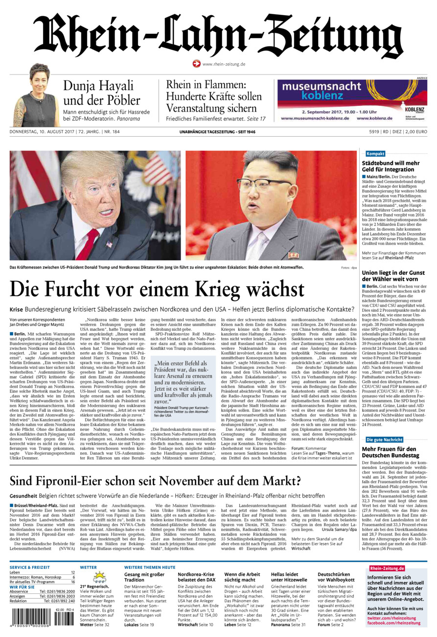 Rhein-Lahn-Zeitung Diez (Archiv) vom Donnerstag, 10.08.2017