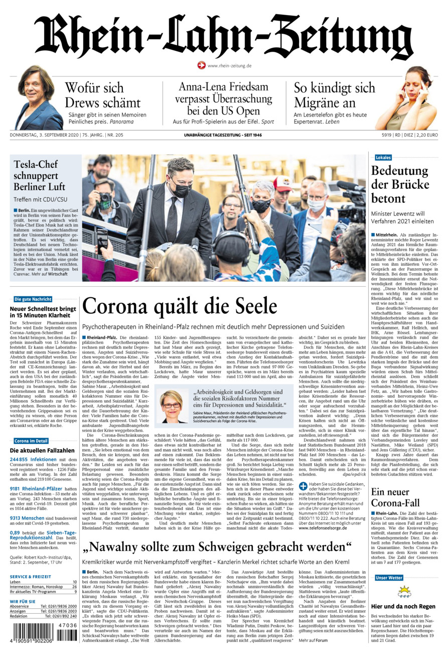 Rhein-Lahn-Zeitung Diez (Archiv) vom Donnerstag, 03.09.2020