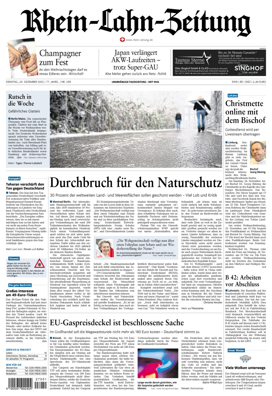 Rhein-Lahn-Zeitung Diez (Archiv) vom Dienstag, 20.12.2022