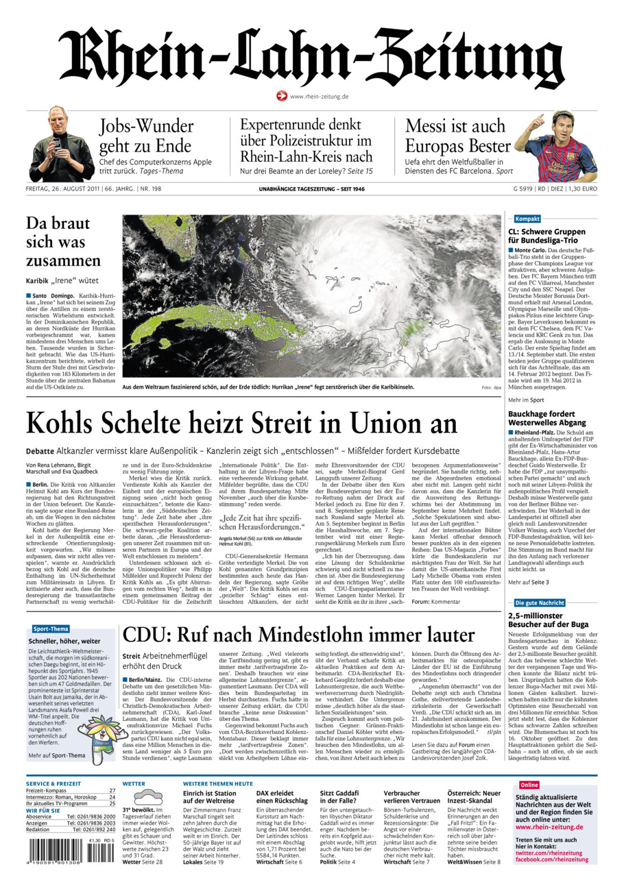 Rhein-Lahn-Zeitung Diez (Archiv) vom Freitag, 26.08.2011