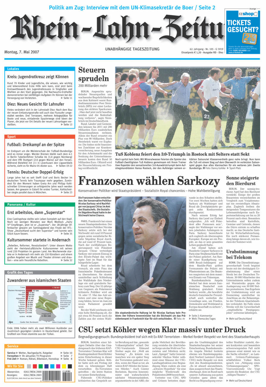 Rhein-Lahn-Zeitung Diez (Archiv) vom Montag, 07.05.2007