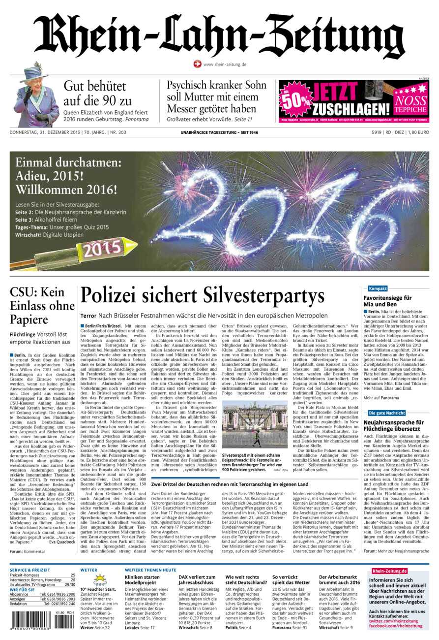 Rhein-Lahn-Zeitung Diez (Archiv) vom Donnerstag, 31.12.2015