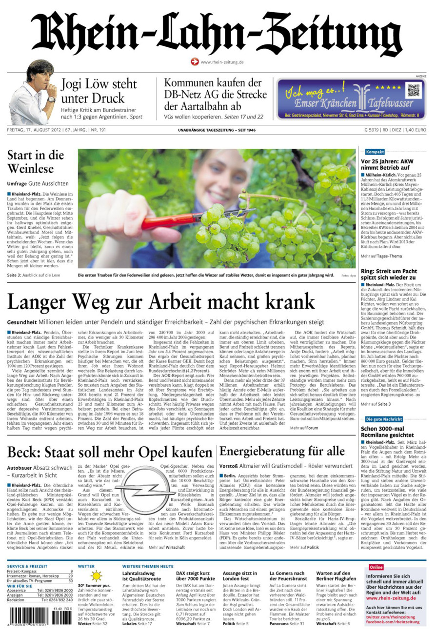 Rhein-Lahn-Zeitung Diez (Archiv) vom Freitag, 17.08.2012