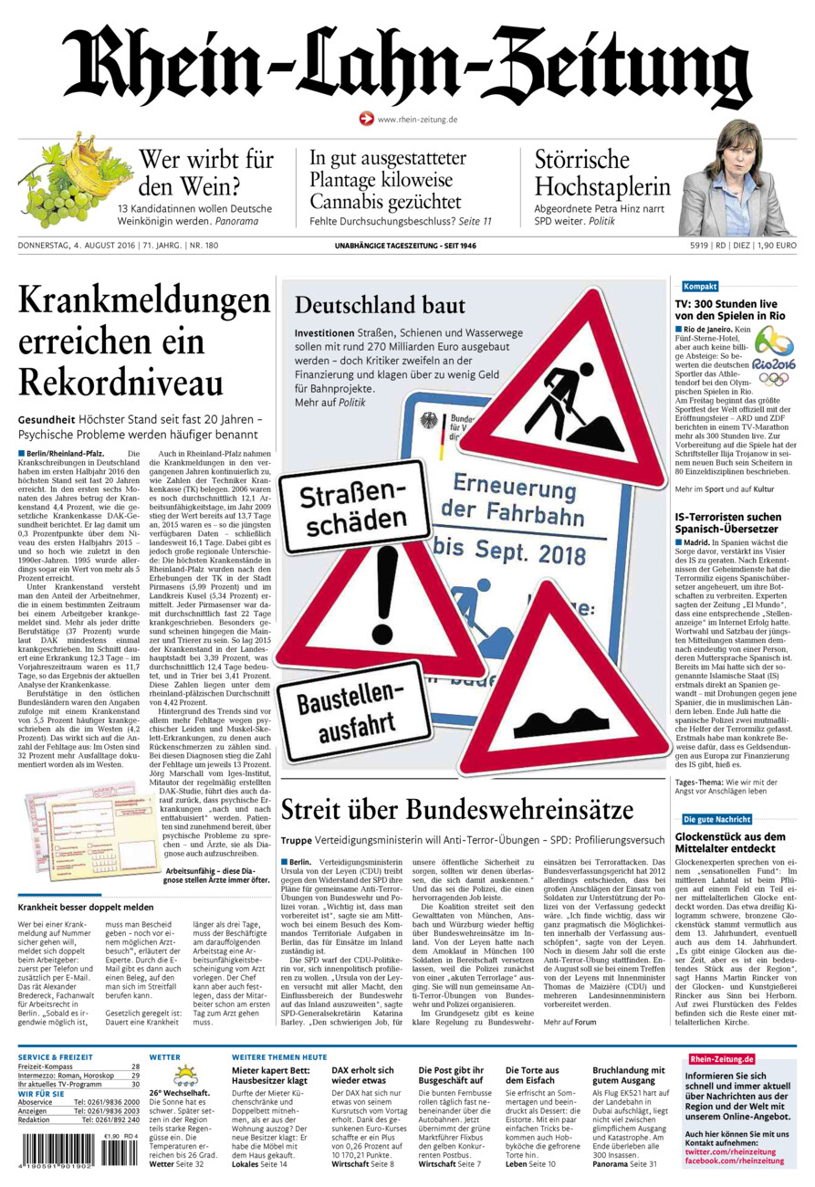 Rhein-Lahn-Zeitung Diez (Archiv) vom Donnerstag, 04.08.2016