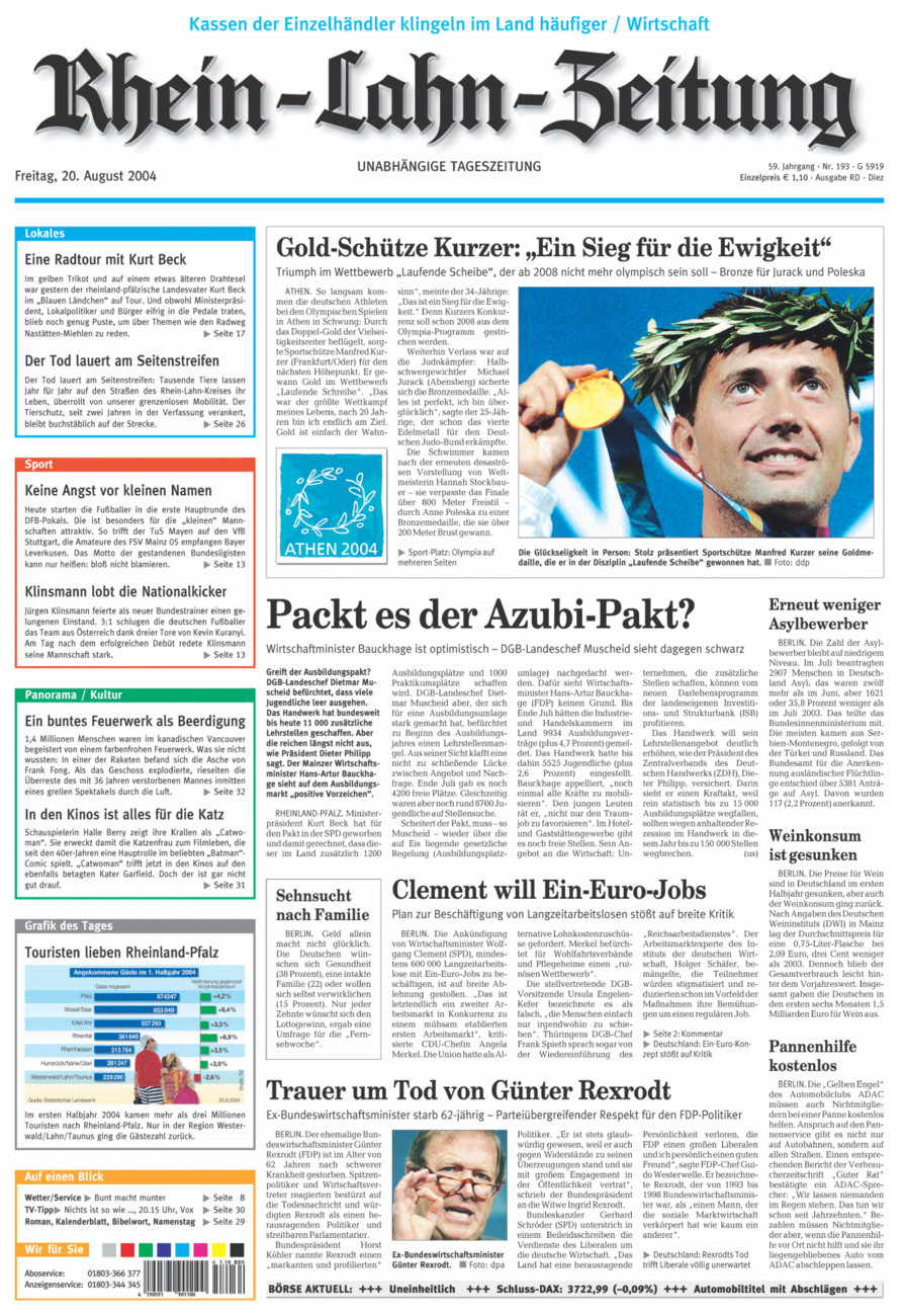 Rhein-Lahn-Zeitung Diez (Archiv) vom Freitag, 20.08.2004