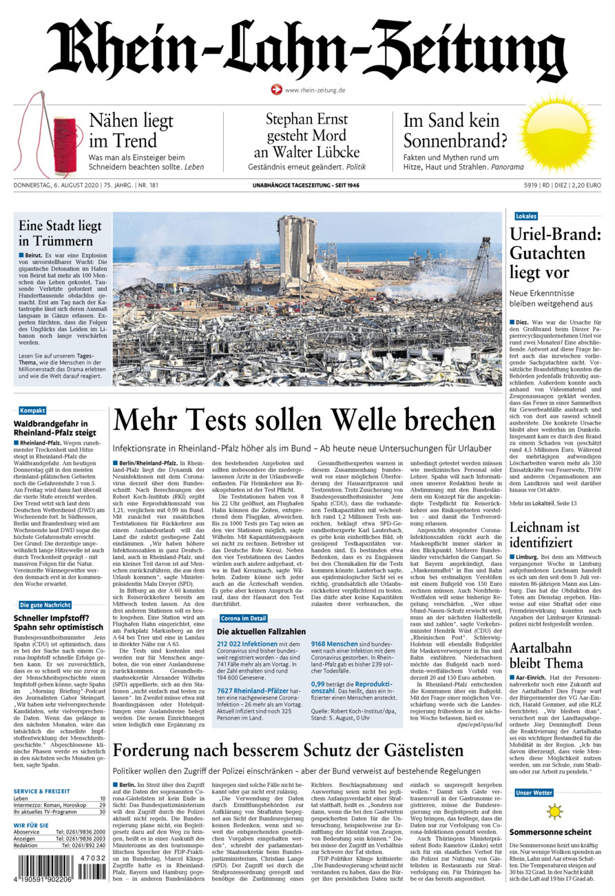 Rhein-Lahn-Zeitung Diez (Archiv) vom Donnerstag, 06.08.2020