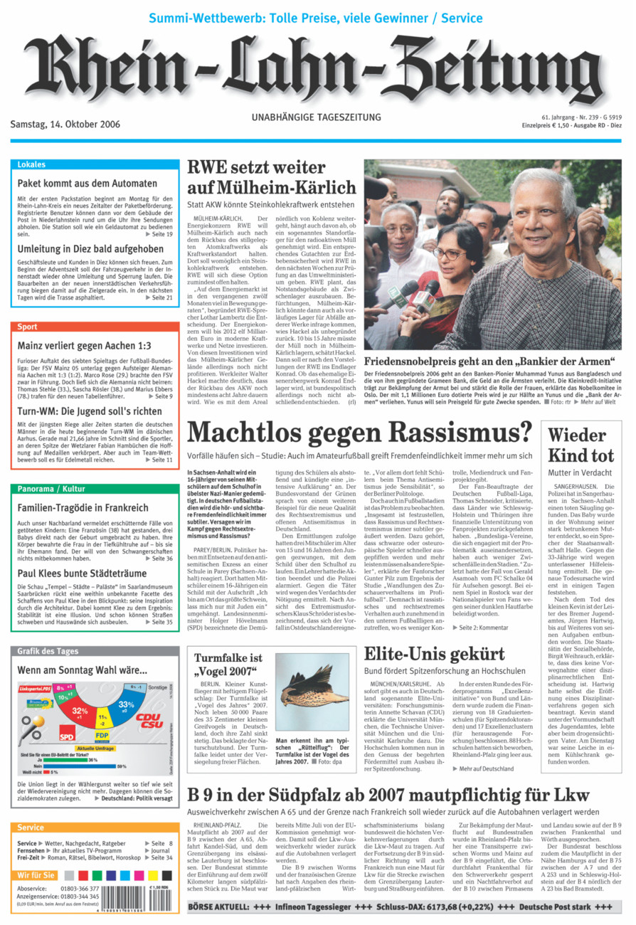 Rhein-Lahn-Zeitung Diez (Archiv) vom Samstag, 14.10.2006