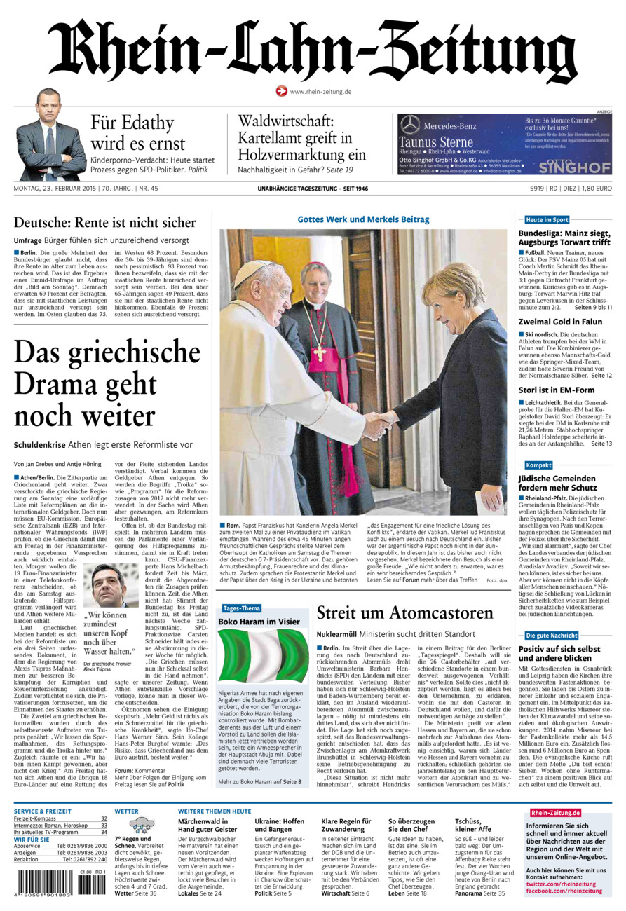 Rhein-Lahn-Zeitung Diez (Archiv) vom Montag, 23.02.2015