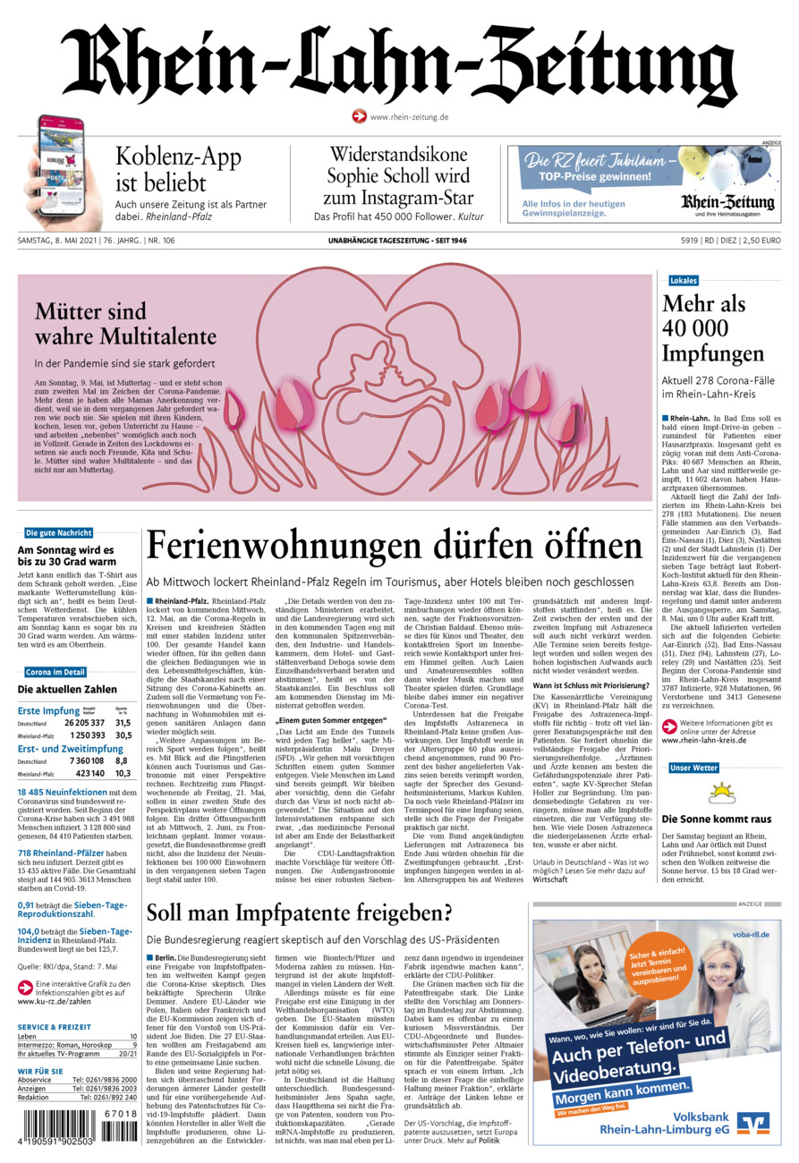 Rhein-Lahn-Zeitung Diez (Archiv) vom Samstag, 08.05.2021