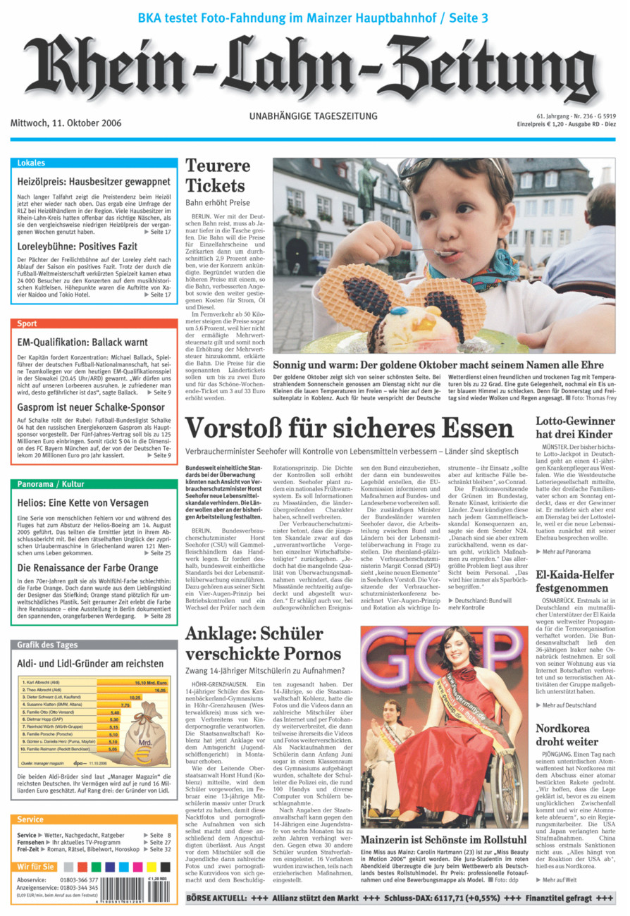 Rhein-Lahn-Zeitung Diez (Archiv) vom Mittwoch, 11.10.2006