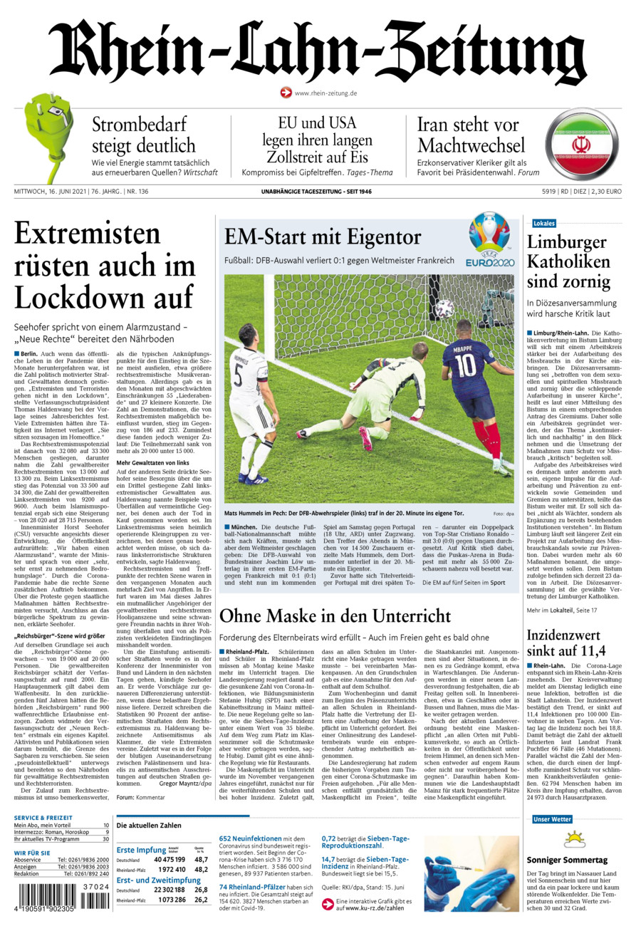 Rhein-Lahn-Zeitung Diez (Archiv) vom Mittwoch, 16.06.2021