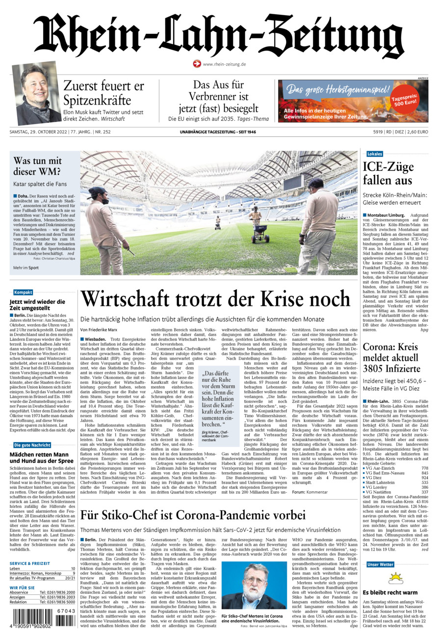 Rhein-Lahn-Zeitung Diez (Archiv) vom Samstag, 29.10.2022