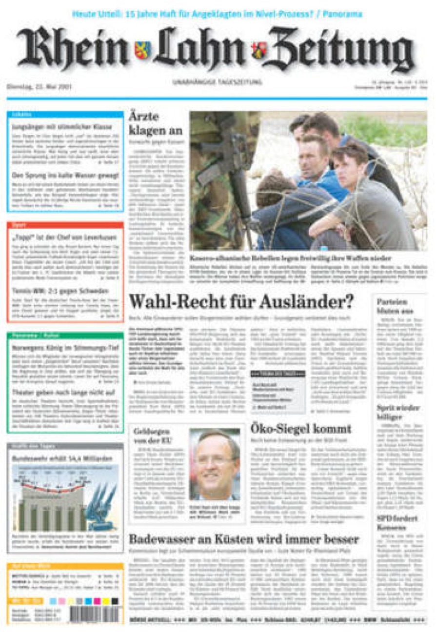 Rhein-Lahn-Zeitung Diez (Archiv) vom Dienstag, 22.05.2001