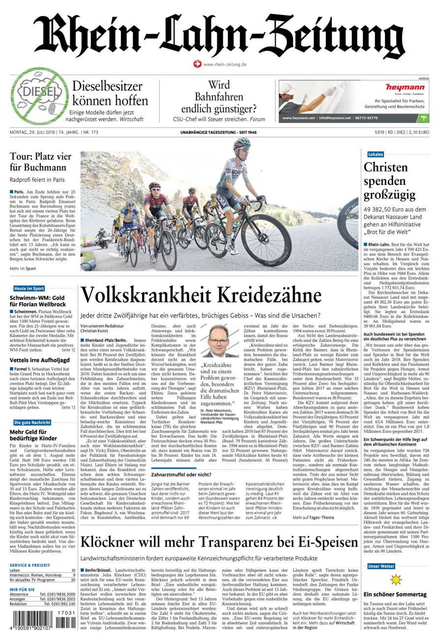 Rhein-Lahn-Zeitung Diez (Archiv) vom Montag, 29.07.2019