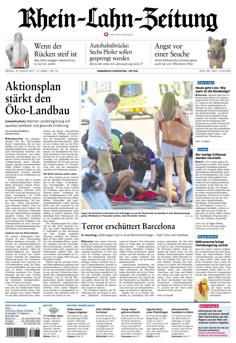 Rhein-Lahn-Zeitung Diez (Archiv) vom Freitag, 18.08.2017