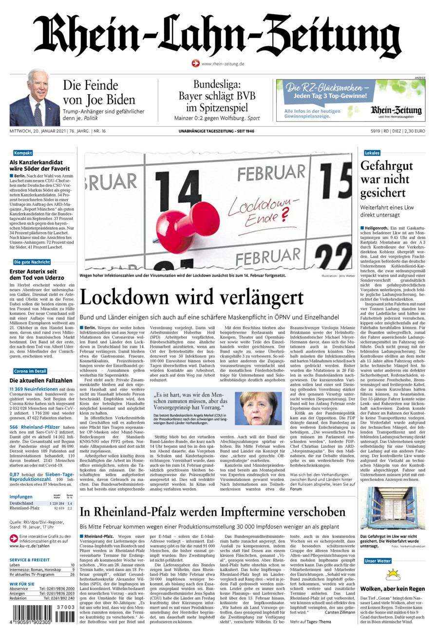 Rhein-Lahn-Zeitung Diez (Archiv) vom Mittwoch, 20.01.2021