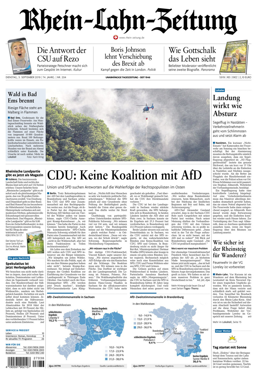 Rhein-Lahn-Zeitung Diez (Archiv) vom Dienstag, 03.09.2019