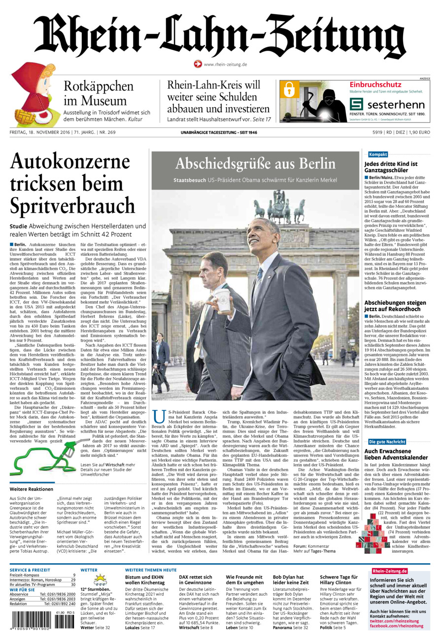 Rhein-Lahn-Zeitung Diez (Archiv) vom Freitag, 18.11.2016