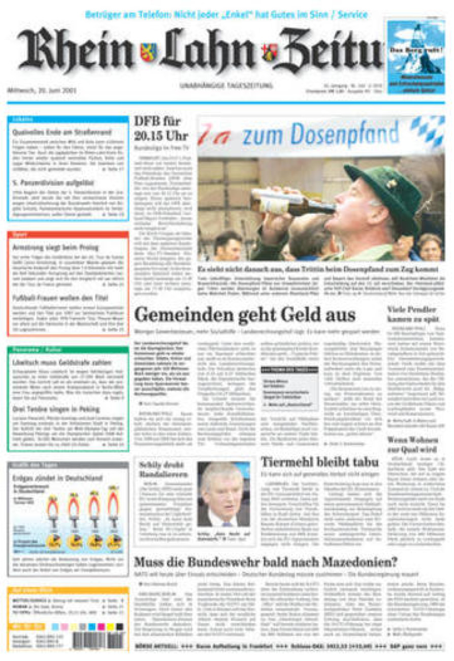 Rhein-Lahn-Zeitung Diez (Archiv) vom Mittwoch, 20.06.2001