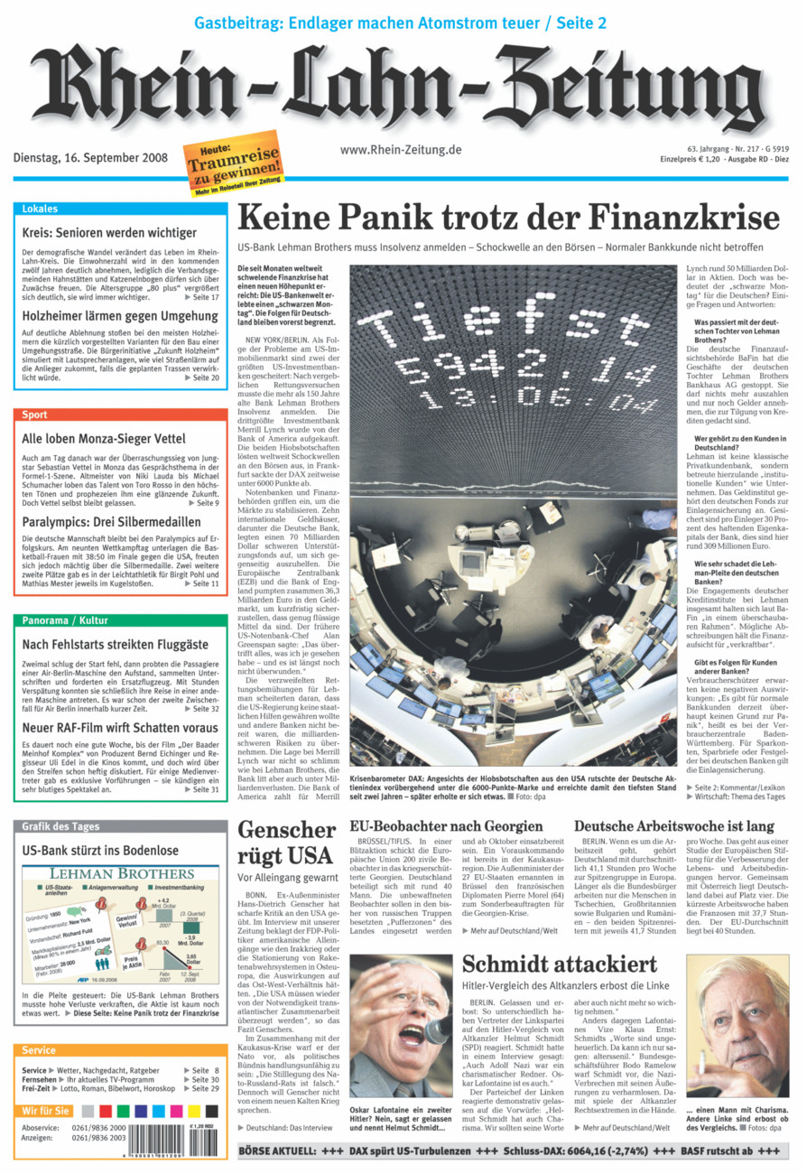 Rhein-Lahn-Zeitung Diez (Archiv) vom Dienstag, 16.09.2008