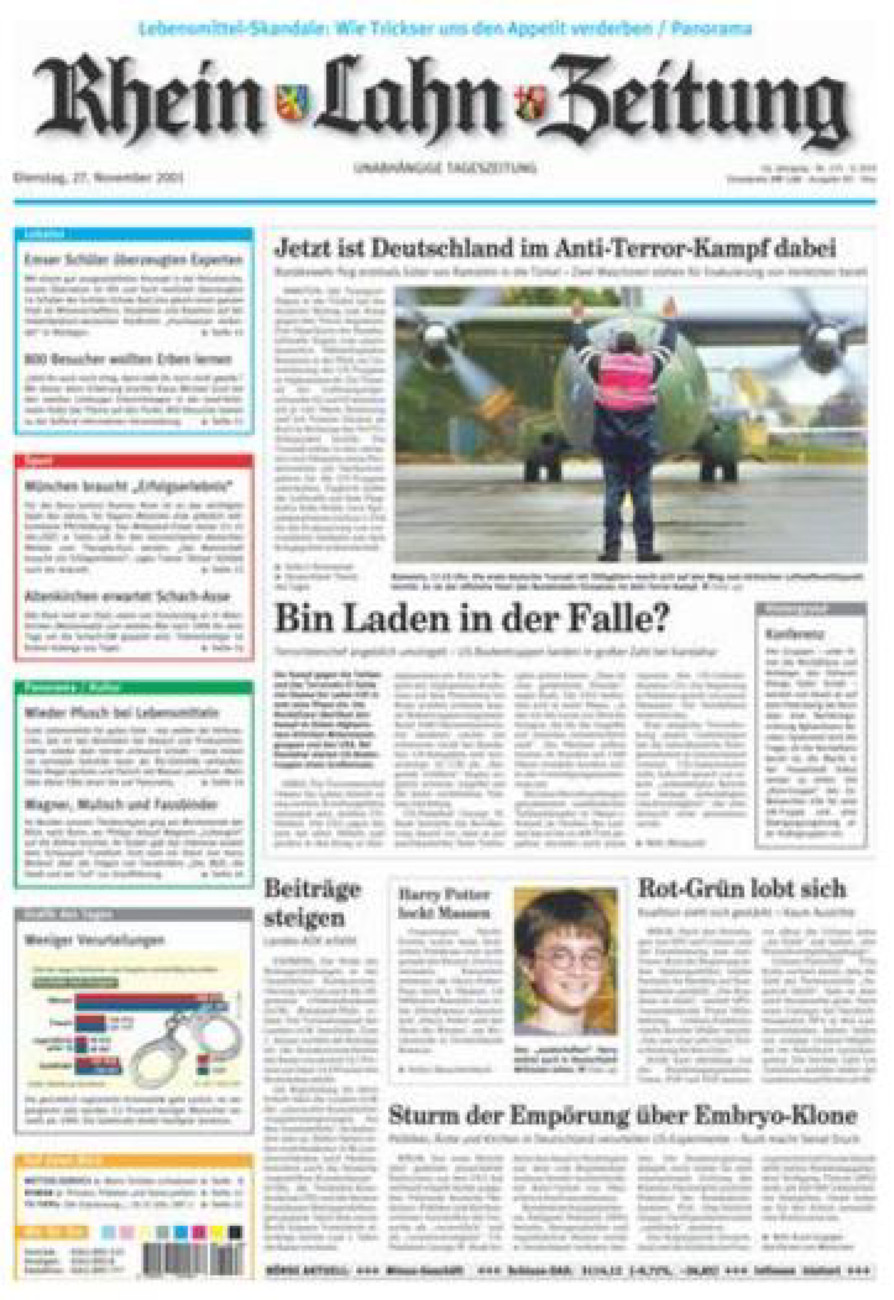 Rhein-Lahn-Zeitung Diez (Archiv) vom Dienstag, 27.11.2001