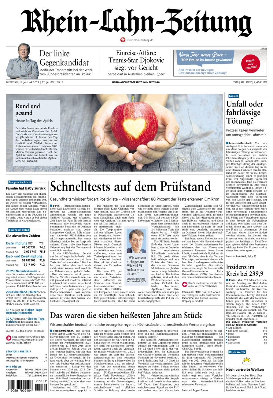Rhein-Lahn-Zeitung Diez (Archiv) vom Dienstag, 11.01.2022