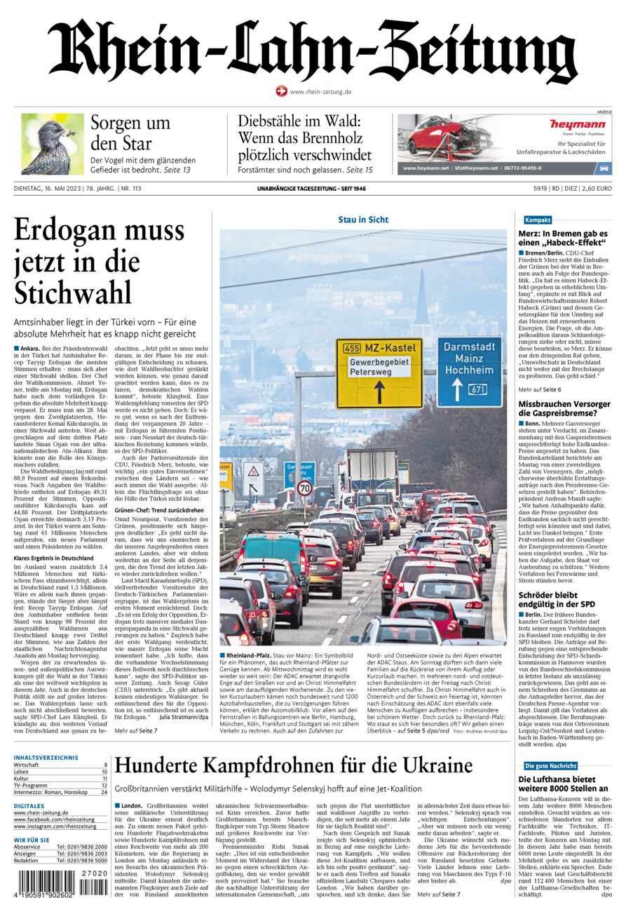 Rhein-Lahn-Zeitung Diez (Archiv) vom Dienstag, 16.05.2023