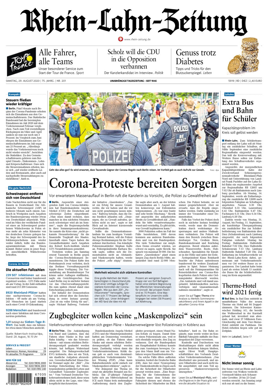 Rhein-Lahn-Zeitung Diez (Archiv) vom Samstag, 29.08.2020
