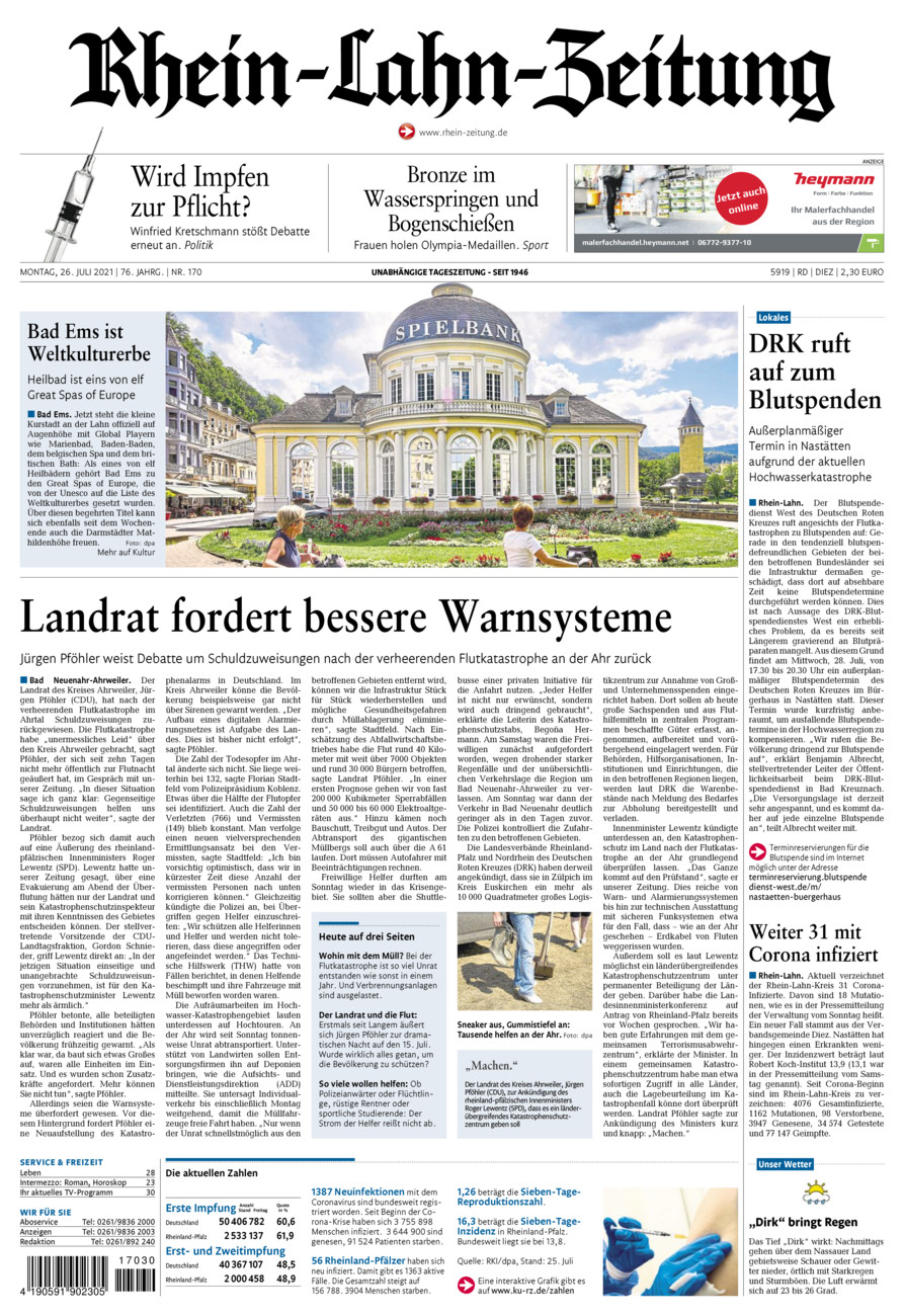 Rhein-Lahn-Zeitung Diez (Archiv) vom Montag, 26.07.2021