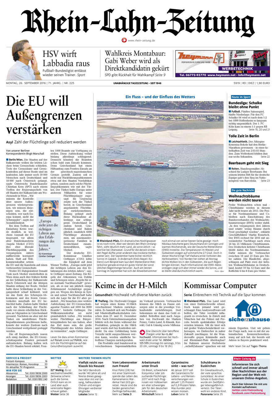 Rhein-Lahn-Zeitung Diez (Archiv) vom Montag, 26.09.2016
