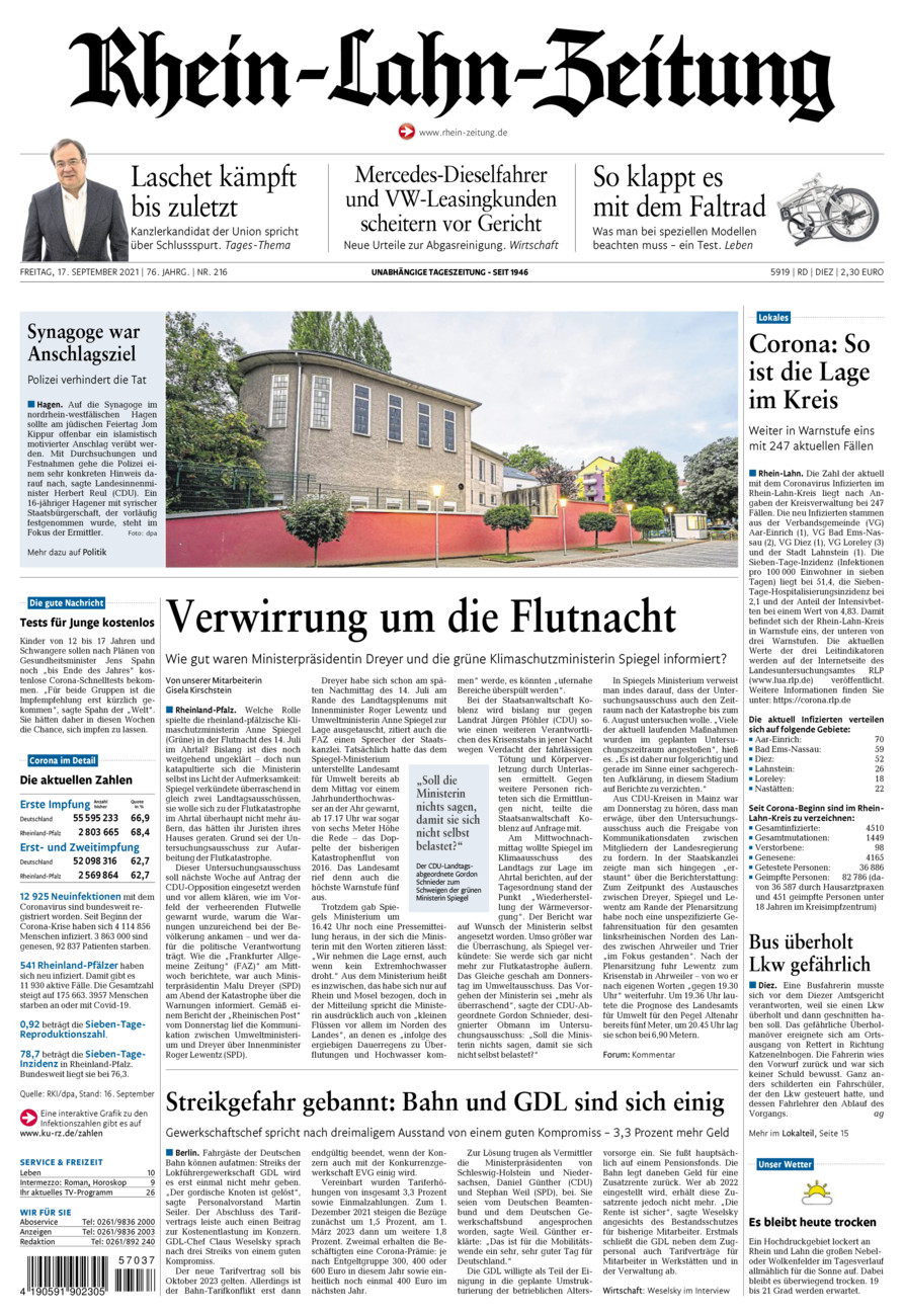 Rhein-Lahn-Zeitung Diez (Archiv) vom Freitag, 17.09.2021