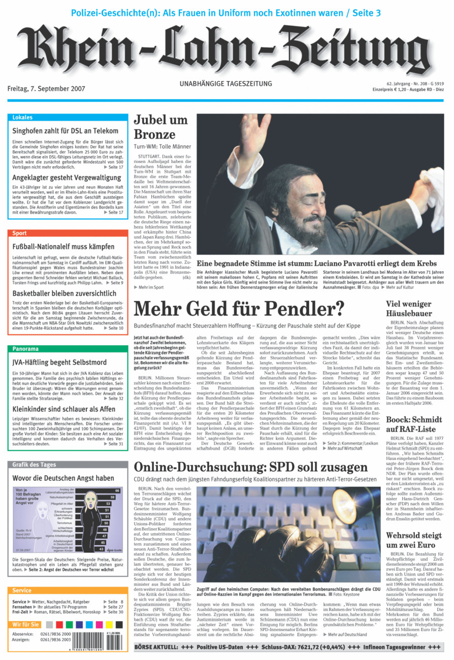 Rhein-Lahn-Zeitung Diez (Archiv) vom Freitag, 07.09.2007