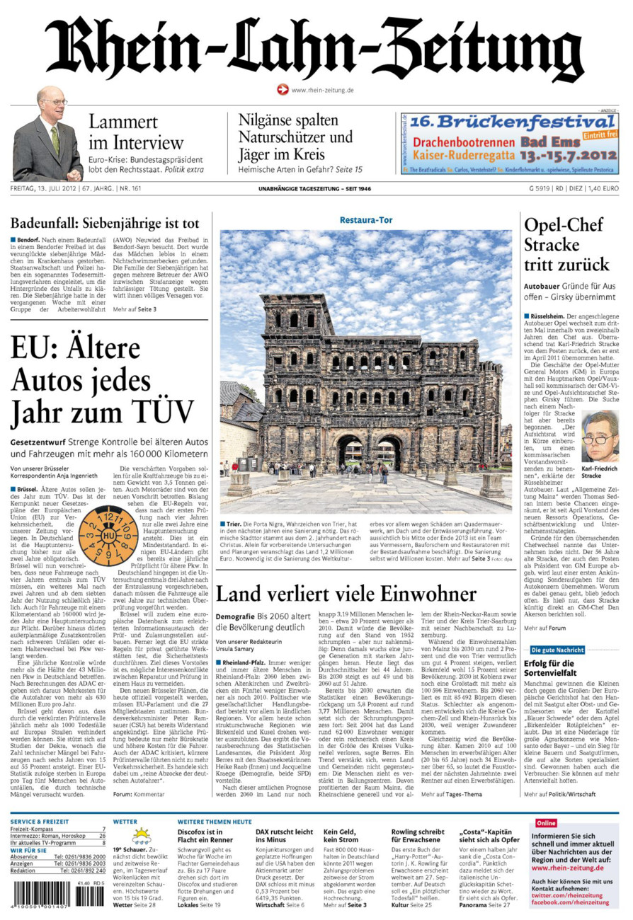 Rhein-Lahn-Zeitung Diez (Archiv) vom Freitag, 13.07.2012