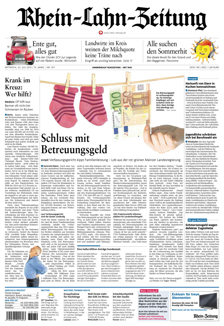 Rhein-Lahn-Zeitung Diez (Archiv) vom Mittwoch, 22.07.2015