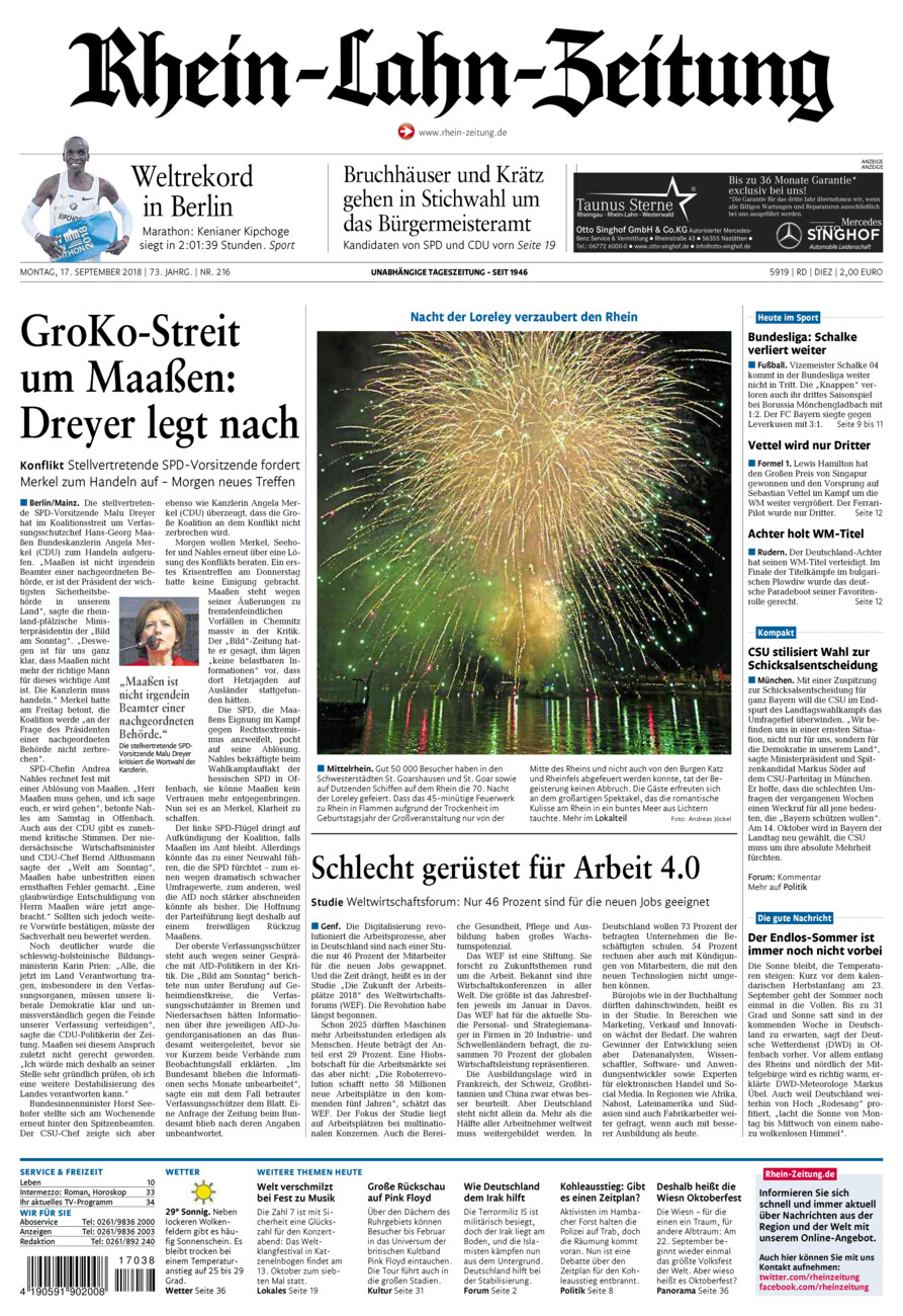 Rhein-Lahn-Zeitung Diez (Archiv) vom Montag, 17.09.2018