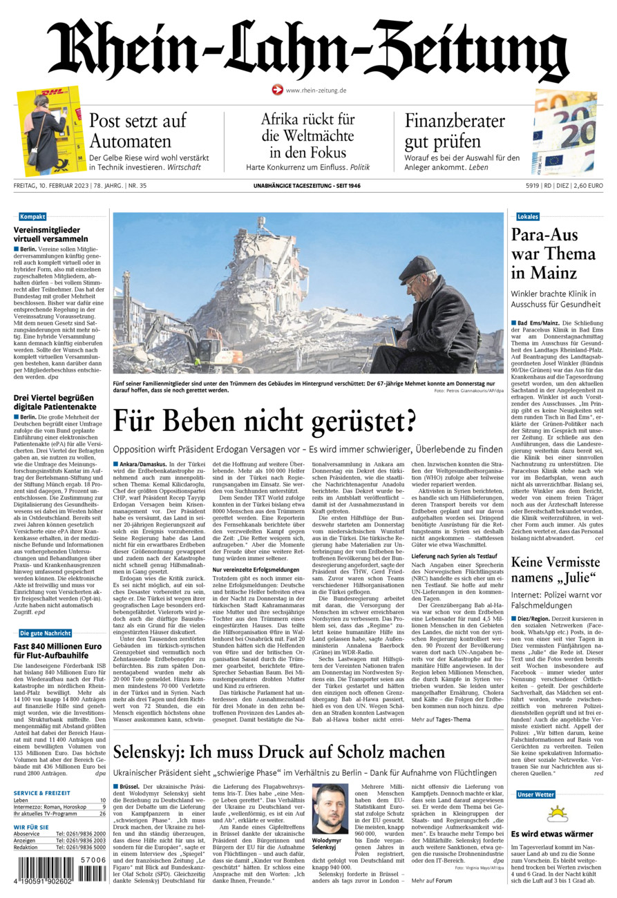 Rhein-Lahn-Zeitung Diez (Archiv) vom Freitag, 10.02.2023