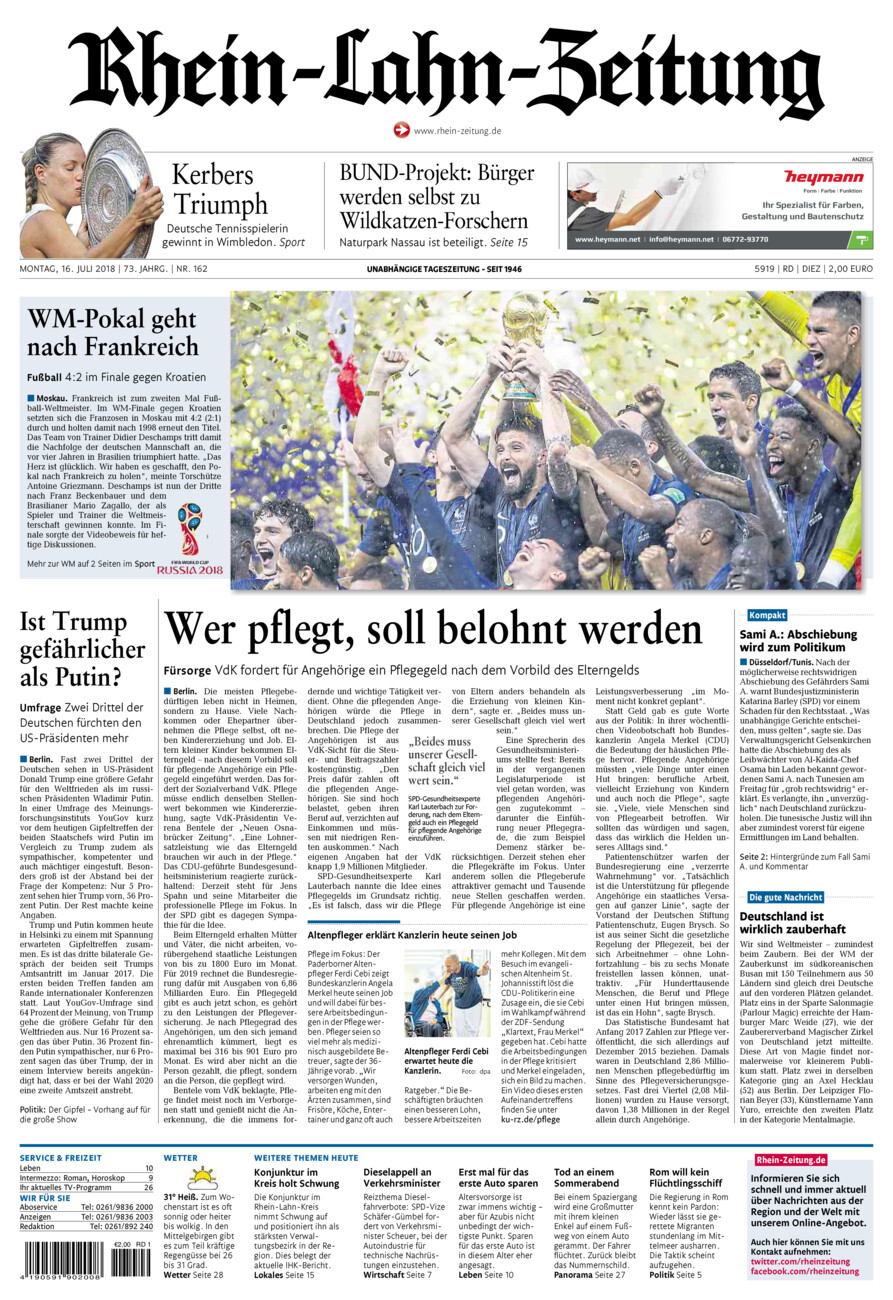 Rhein-Lahn-Zeitung Diez (Archiv) vom Montag, 16.07.2018