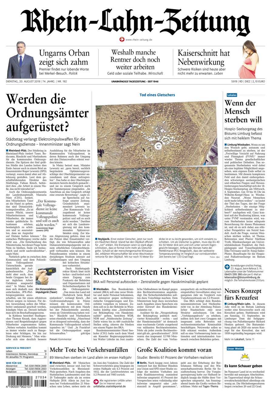 Rhein-Lahn-Zeitung Diez (Archiv) vom Dienstag, 20.08.2019