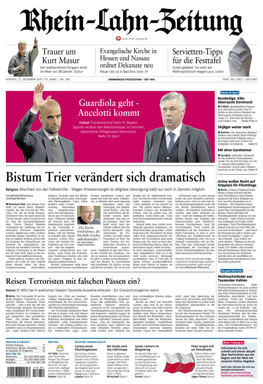 Rhein-Lahn-Zeitung Diez (Archiv) vom Montag, 21.12.2015