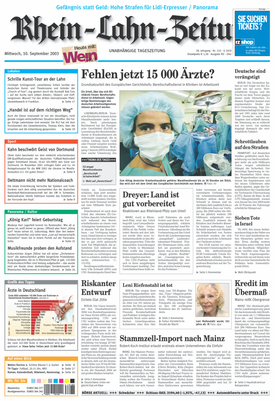 Rhein-Lahn-Zeitung Diez (Archiv) vom Mittwoch, 10.09.2003